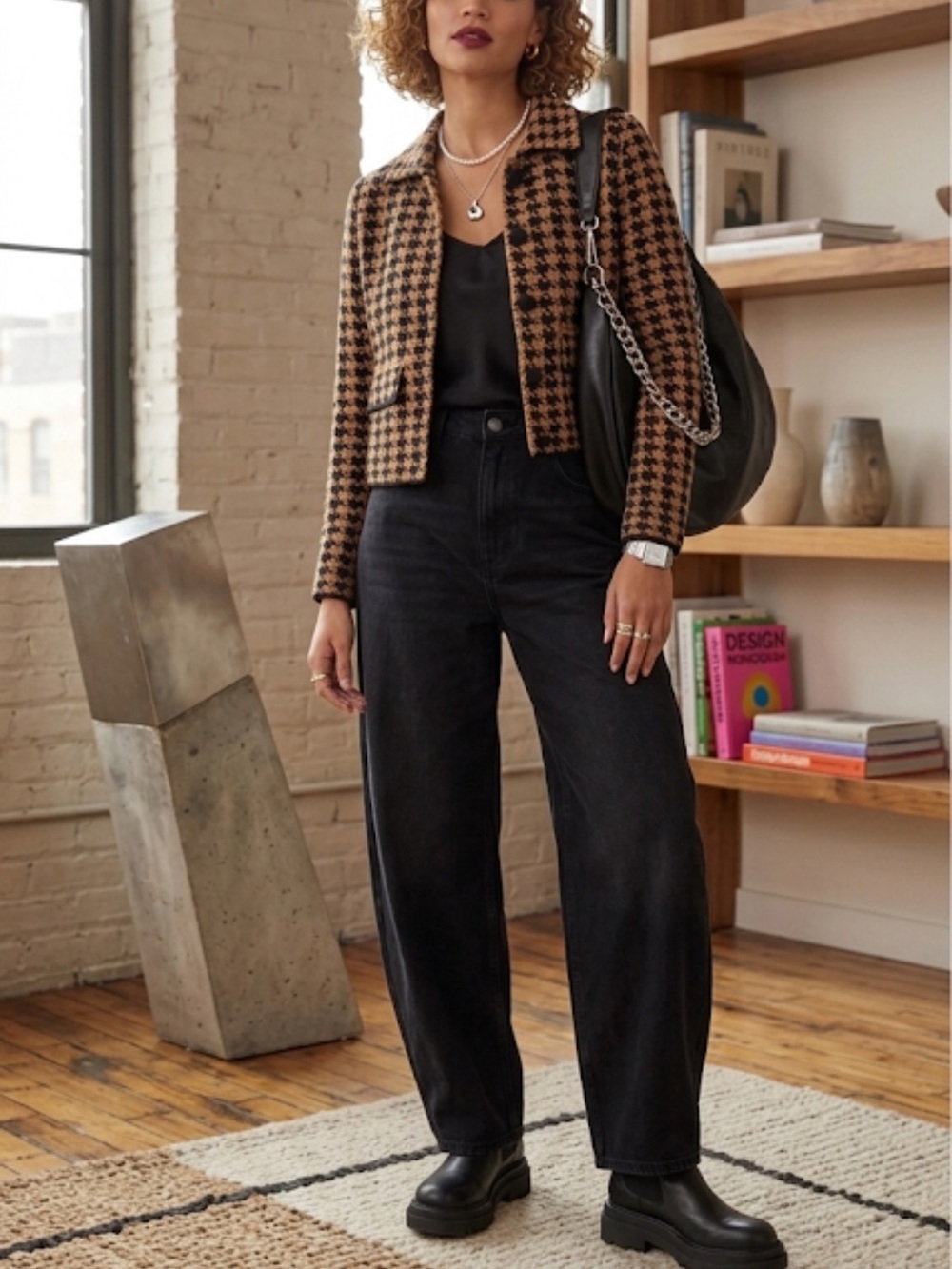 House Of Harlow Houndstooth Knit Cropped Jacket Size S